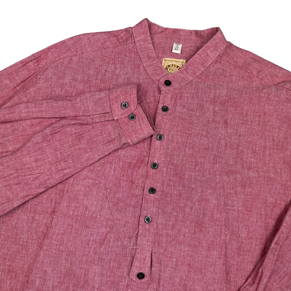 Wah Maker Frontier Clothing Western Shirt XL Red Cotton Band Collar Made in USA